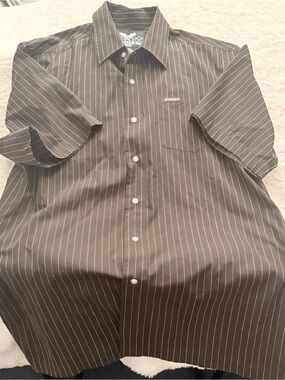 Short sleeve Brown Striped Avirex shirt Sz. XXL C